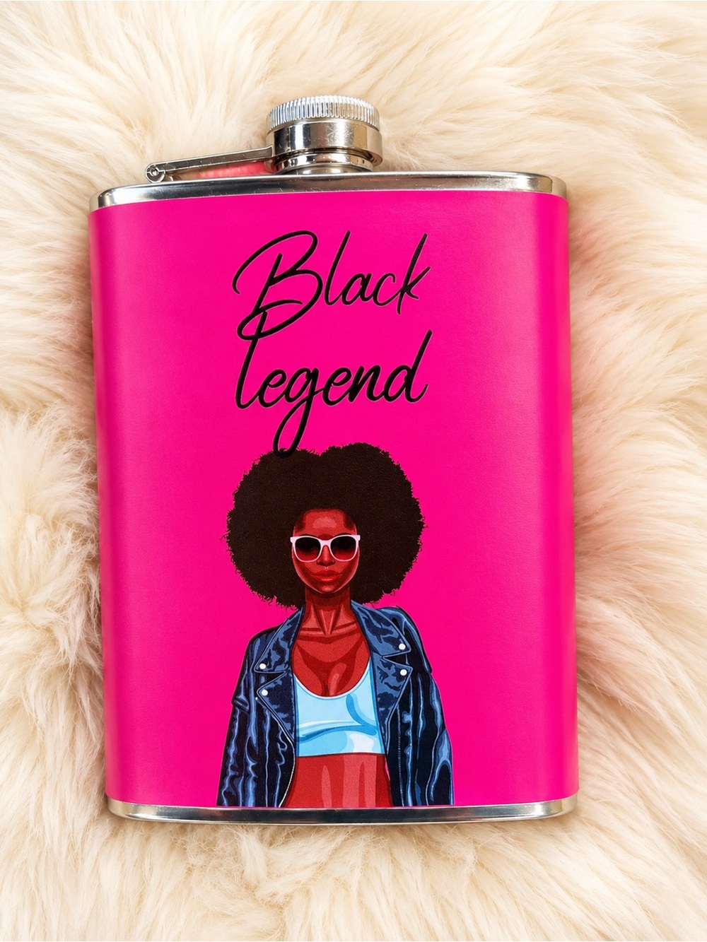 Black Legend Hot Pink Stainless Hip Flask
